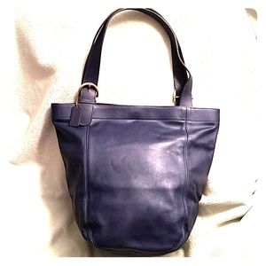 Vintage Coach Large Leather Tote, Navy